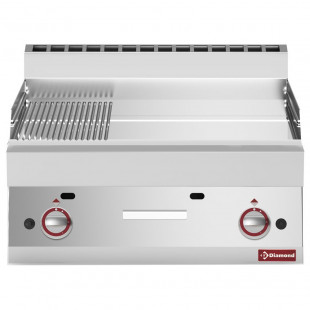 PLAQUE DE CUISSON GAZ 2/3 LISSE - 1/3 RAINUREE TOP CHROME DUR DIAMOND dans PLAQUE A SNACKER
