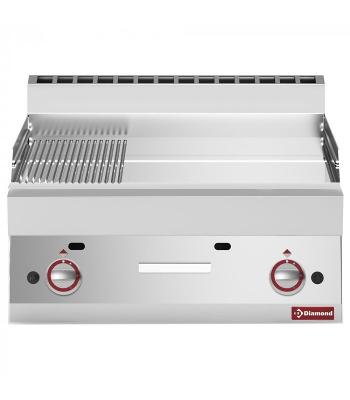 PLAQUE DE CUISSON GAZ 2/3 LISSE - 1/3 RAINUREE TOP CHROME DUR DIAMOND dans PLAQUE A SNACKER