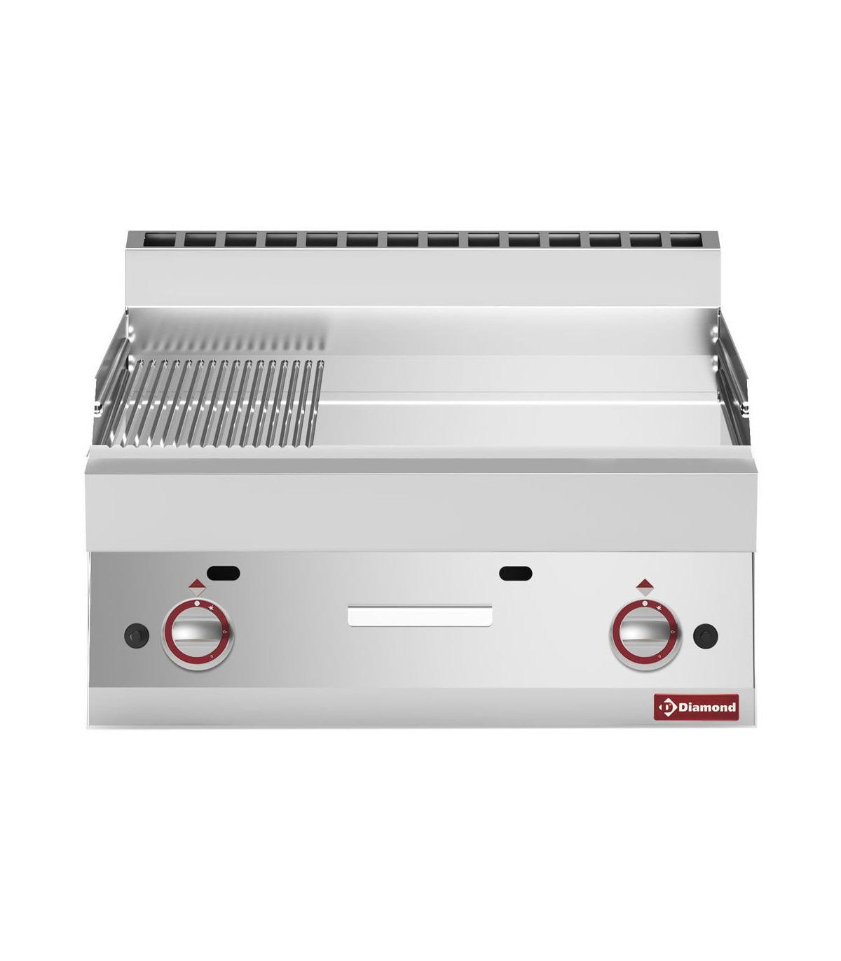 PLAQUE DE CUISSON GAZ 2/3 LISSE - 1/3 RAINUREE TOP CHROME DUR DIAMOND dans PLAQUE A SNACKER
