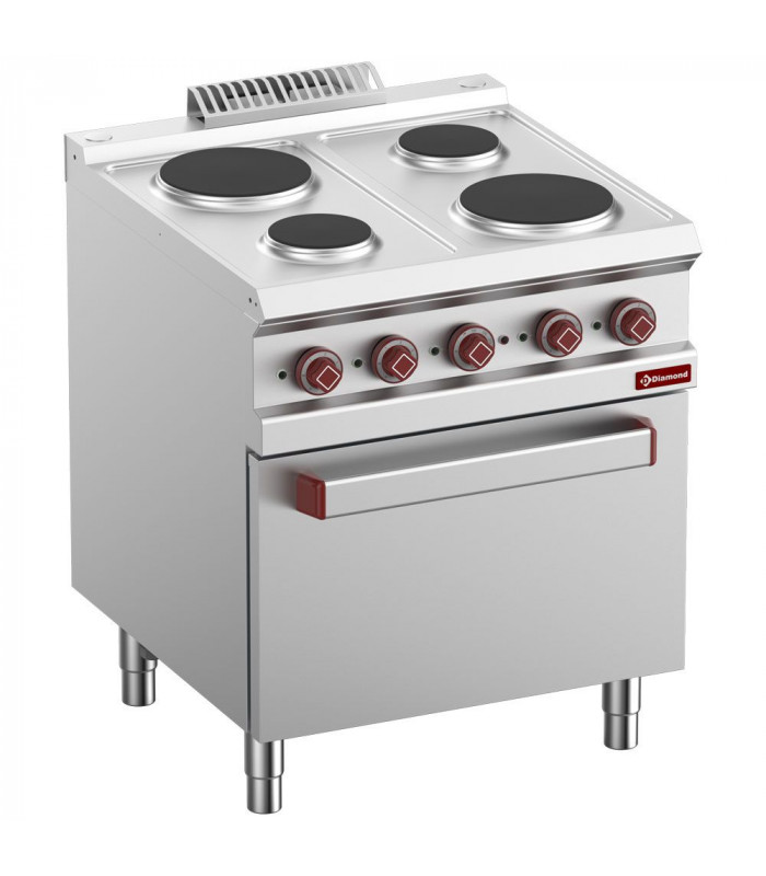 FOURNEAU 4 PLAQUES RONDES AVEC FOUR ELECTRIQUE GN2/1 ET GRILL DIAMOND dans ELECTRIQUE