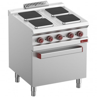 FOURNEAU 4 PLAQUES CARREES AVEC FOUR ELECTRIQUE GN2/1 ET GRILL DIAMOND dans ELECTRIQUE