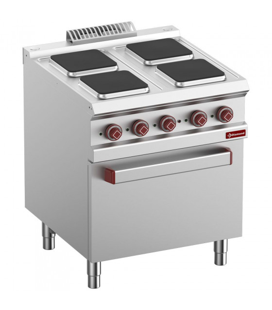 FOURNEAU 4 PLAQUES CARREES AVEC FOUR ELECTRIQUE GN2/1 ET GRILL DIAMOND dans ELECTRIQUE