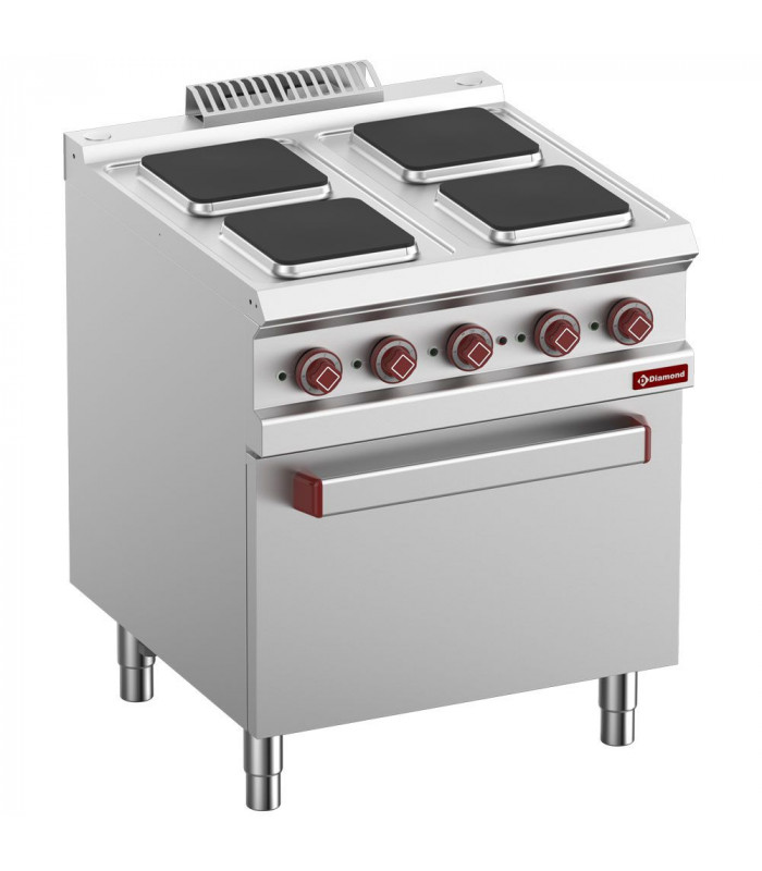 FOURNEAU 4 PLAQUES CARREES AVEC FOUR ELECTRIQUE GN2/1 ET GRILL DIAMOND dans ELECTRIQUE