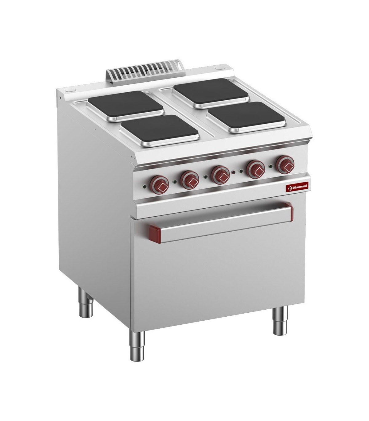 FOURNEAU 4 PLAQUES CARREES AVEC FOUR ELECTRIQUE GN2/1 ET GRILL DIAMOND dans ELECTRIQUE