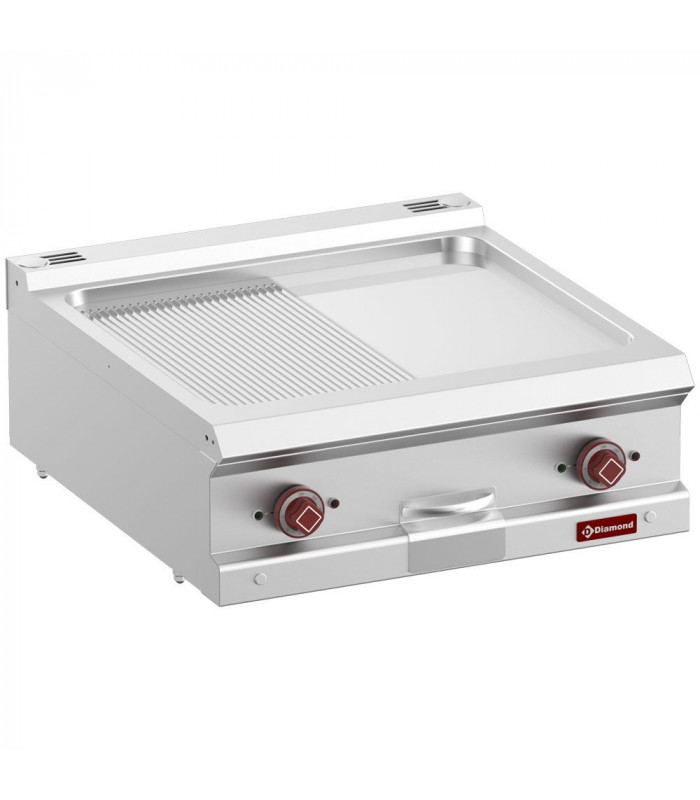 PLAQUE CUISSON ELECTRIQUE 1/2 LISSE 1/2 RAINUREE CHROME DUR MODULE 1/1 TOP DIAMOND dans PLAQUE A SNACKER