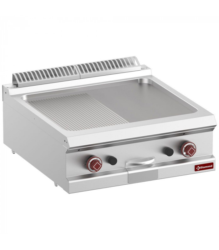PLAQUE DE CUISSON GAZ 1/2 LISSE 1/2 RAINUREE MODULE 1/1 TOP DIAMOND dans PLAQUE A SNACKER