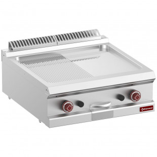 PLAQUE DE CUISSON GAZ 1/2 LISSE 1/2 RAINUREE CHROME DUR MODULE 1/1 TOP DIAMOND dans PLAQUE A SNACKER