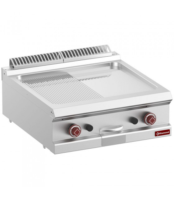 PLAQUE DE CUISSON GAZ 1/2 LISSE 1/2 RAINUREE CHROME DUR MODULE 1/1 TOP DIAMOND dans PLAQUE A SNACKER