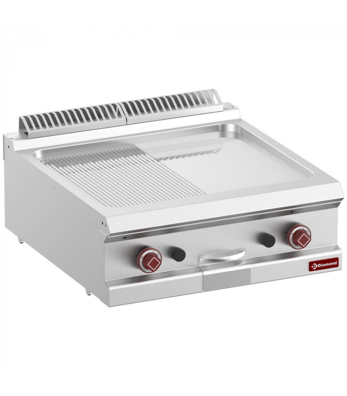 PLAQUE DE CUISSON GAZ 1/2 LISSE 1/2 RAINUREE CHROME DUR MODULE 1/1 TOP DIAMOND dans PLAQUE A SNACKER