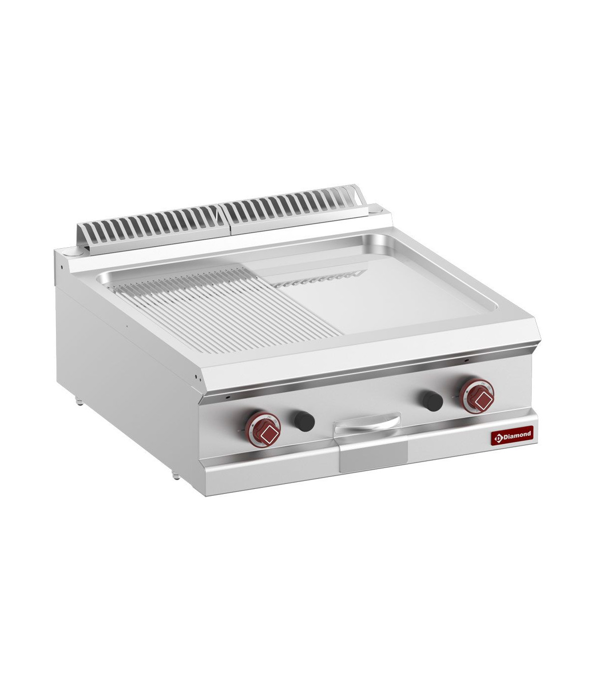 PLAQUE DE CUISSON GAZ 1/2 LISSE 1/2 RAINUREE CHROME DUR MODULE 1/1 TOP DIAMOND dans PLAQUE A SNACKER