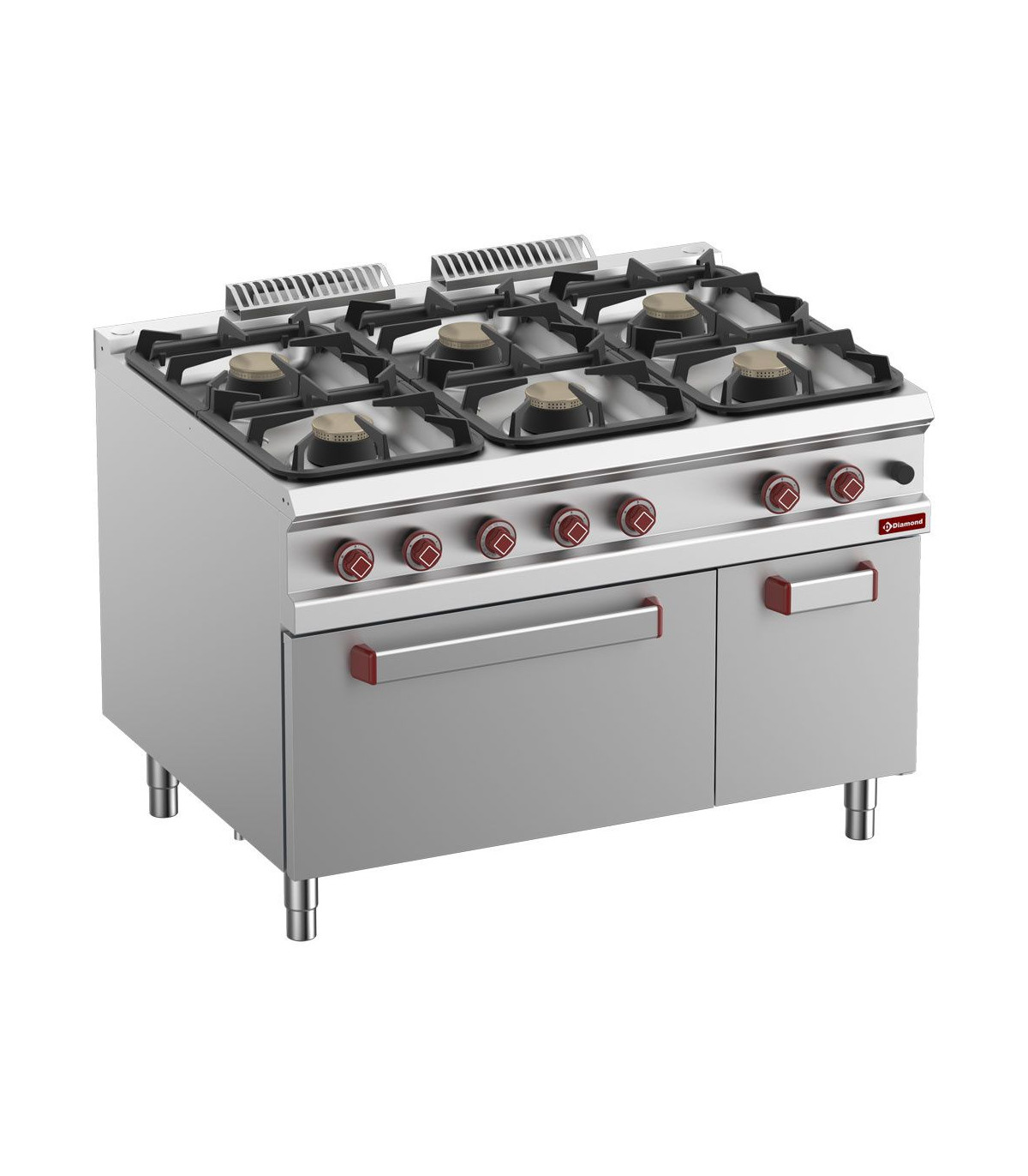 FOURNEAU 6 FEUX SUR FOUR GAZ GN2/1 ET ARMOIRE NEUTRE FERMEE OPTIMA 900 DIAMOND dans GAZ