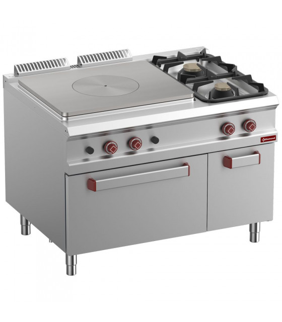 FOURNEAU TAQUE COUP DE FEU 2 FEUX FOUR GN2/1 ARMOIRE NEUTRE FERMEE OPTIMA 900 DIAMOND dans GAZ