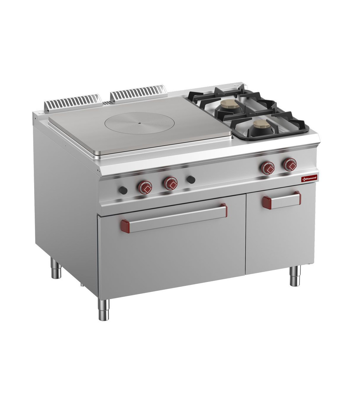 FOURNEAU TAQUE COUP DE FEU 2 FEUX FOUR GN2/1 ARMOIRE NEUTRE FERMEE OPTIMA 900 DIAMOND dans GAZ
