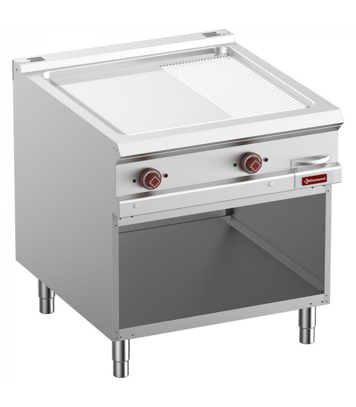 PLAQUE CUISSON 2/3 LISSE & 1/3 RAINUREE ELECTRIQUE CHROMEE ARMOIRE OUVERTE OPTIMA 900 DIAMOND dans PLAQUE A SNACKER