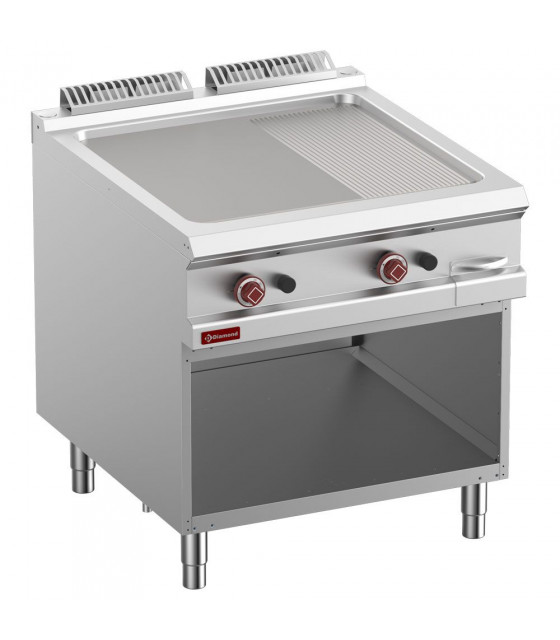 PLAQUE DE CUISSON 2/3 LISSE & 1/3 RAINUREE GAZ MODULE 1/1 ARMOIRE OUVERTE OPTIMA 900 DIAMOND dans PLAQUE A SNACKER