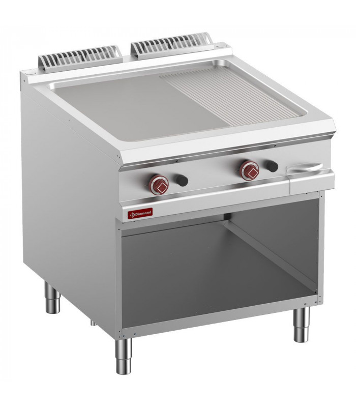 PLAQUE DE CUISSON 2/3 LISSE & 1/3 RAINUREE GAZ MODULE 1/1 ARMOIRE OUVERTE OPTIMA 900 DIAMOND dans PLAQUE A SNACKER