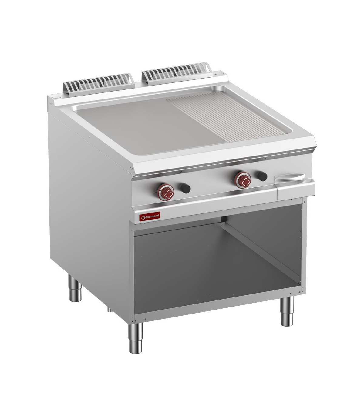 PLAQUE DE CUISSON 2/3 LISSE & 1/3 RAINUREE GAZ MODULE 1/1 ARMOIRE OUVERTE OPTIMA 900 DIAMOND dans PLAQUE A SNACKER