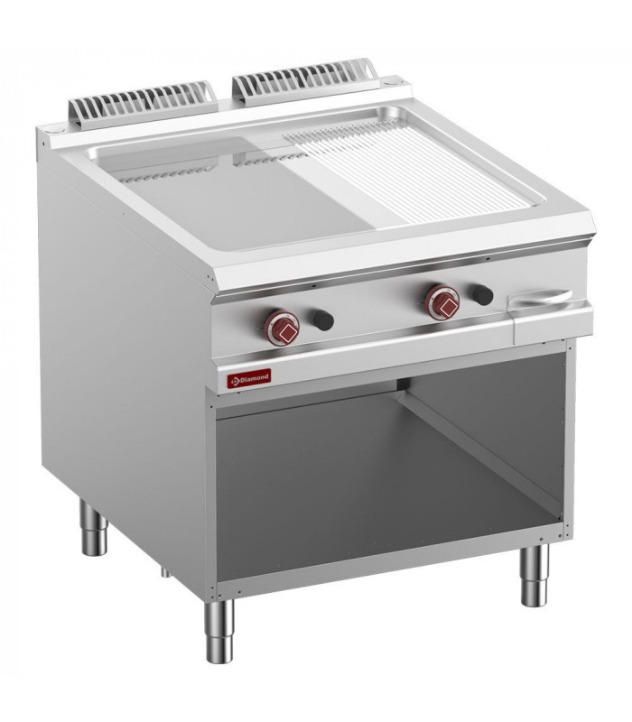 PLAQUE DE CUISSON 2/3 LISSE & 1/3 RAINURE CHROME MODULE 1/1 ARMOIRE OUVERTE OPTIMA 900 DIAMOND dans PLAQUE A SNACKER