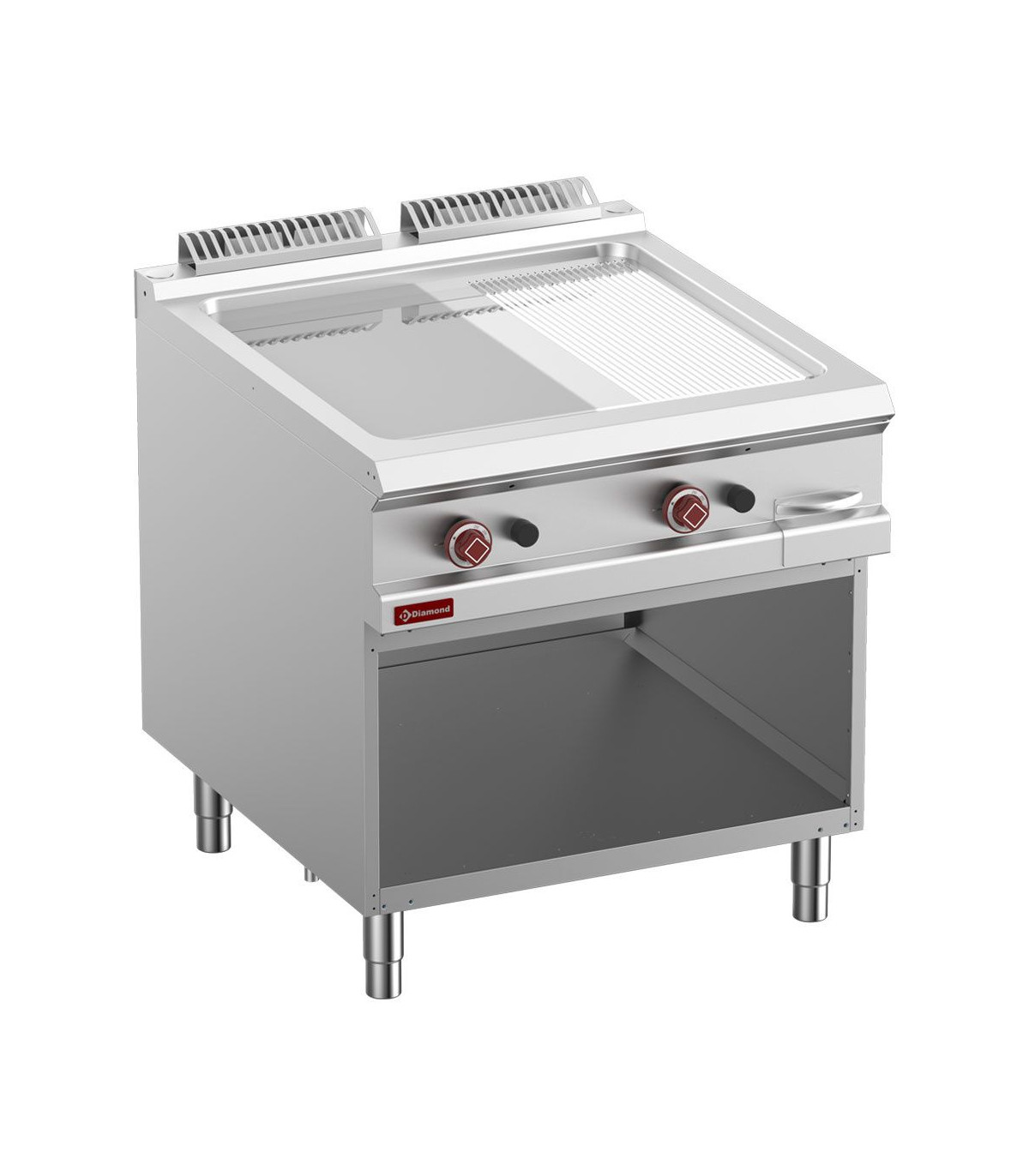 PLAQUE DE CUISSON 2/3 LISSE & 1/3 RAINURE CHROME MODULE 1/1 ARMOIRE OUVERTE OPTIMA 900 DIAMOND dans PLAQUE A SNACKER