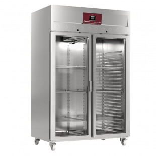 ARMOIRE DE CONGELATION VENTILEE 1400LT 2 PORTES VITREES GN2/1 SUR ROUES DIAMOND dans CONSERVATEUR INOX