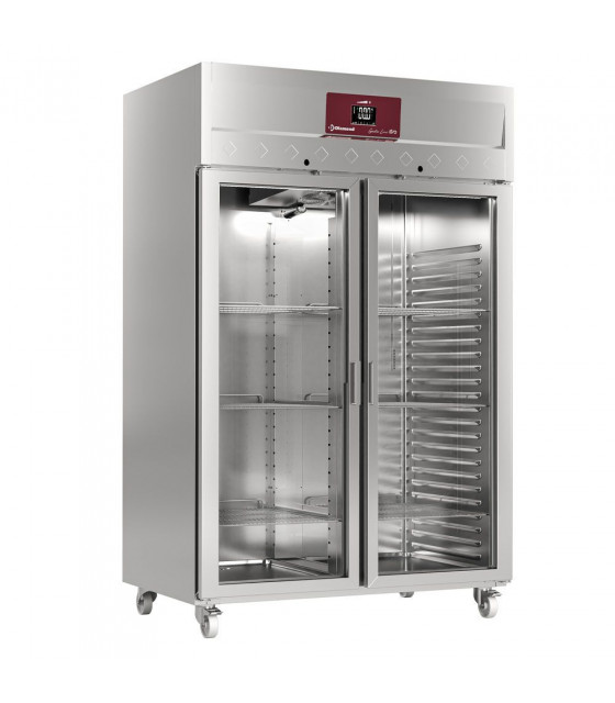 ARMOIRE DE CONGELATION VENTILEE 1400LT 2 PORTES VITREES GN2/1 SUR ROUES DIAMOND dans CONSERVATEUR INOX