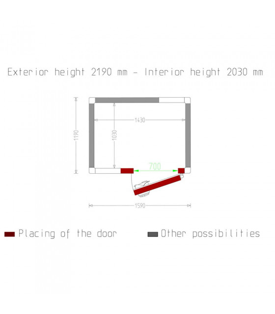 CHAMBRE FROIDE 80MM DIMENSIONS INTERIEURE 1430X1030XH2030MM 2.99M³ DIAMOND dans CHAMBRE FROIDE SANS GROUPE