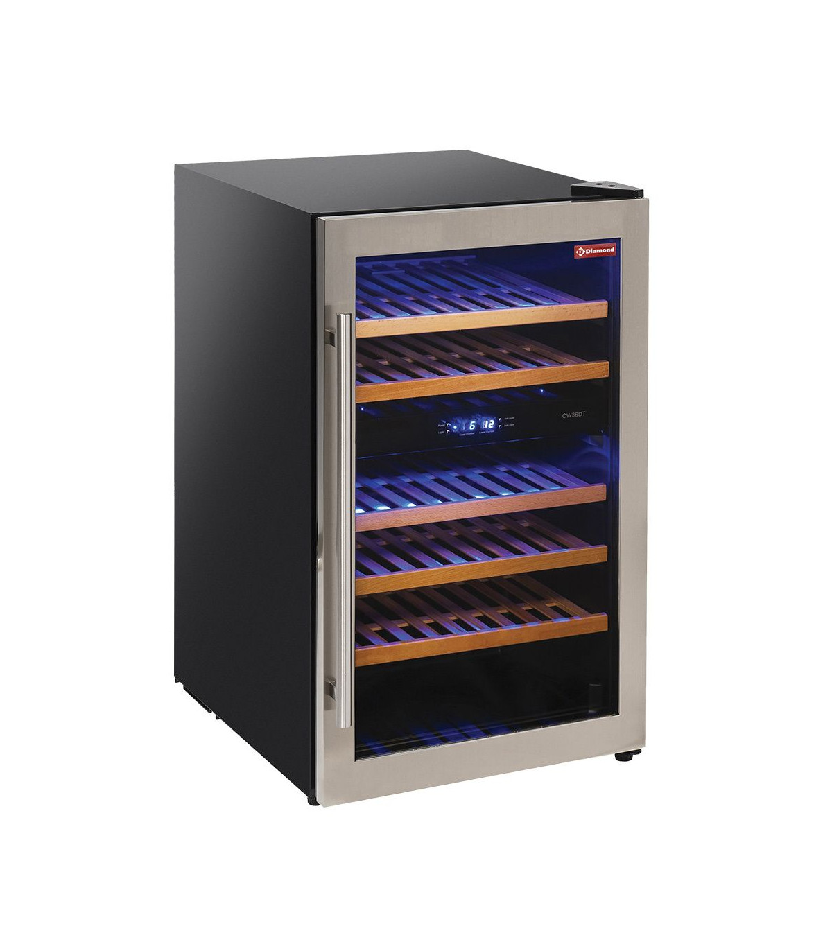 VITRINE CAVE A VIN VENTILEE PORTE EN ACIER INOX 140LT 2T° NOIRE DIAMOND dans CAVE A VIN