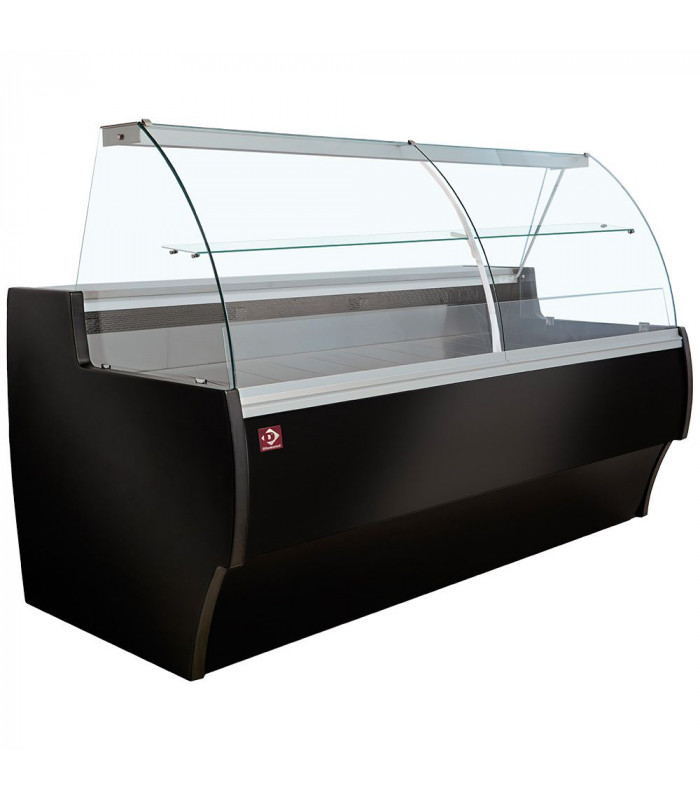 COMPTOIR VITRINE REFRIGERE A VITRE BOMBEE VENTILE AVEC RESERVE NOIR 150CM DIAMOND dans COMPTOIR