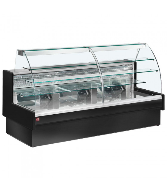 COMPTOIR VITRINE REFRIGERE STATIQUE CHARGEMENT A TIROIRS VITRE COURBE SANS RESERVE 140CM DIAMOND dans COMPTOIR