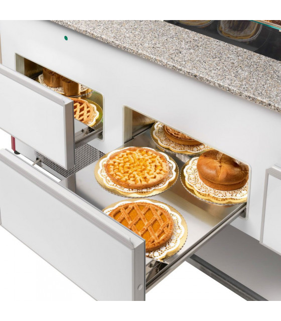 COMPTOIR VITRINE REFRIGERE STATIQUE CHARGEMENT A TIROIRS VITRE COURBE SANS RESERVE 140CM DIAMOND dans COMPTOIR