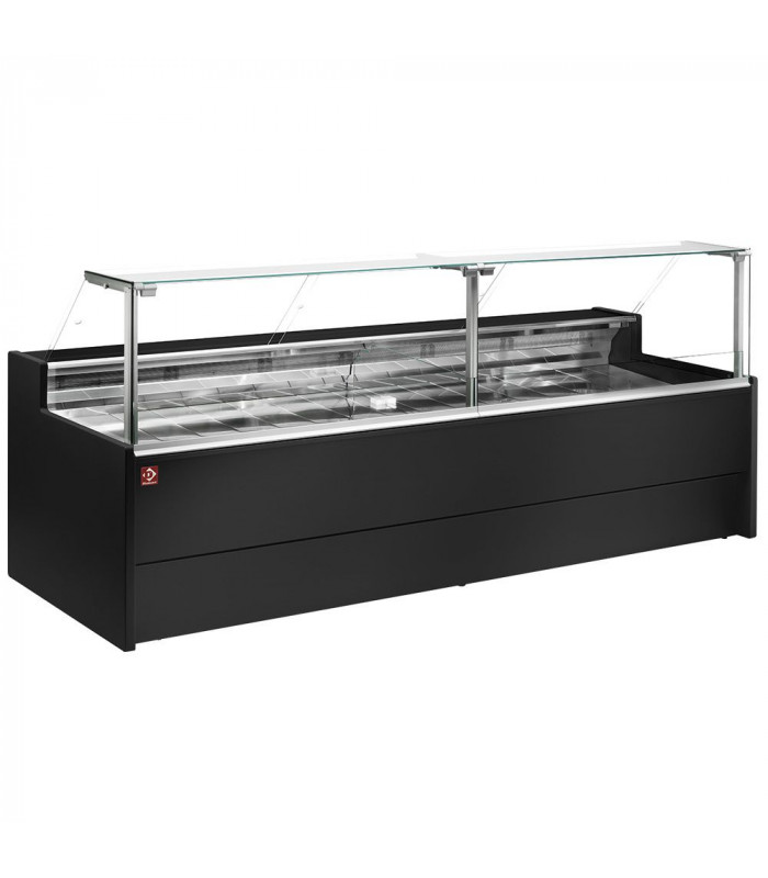 COMPTOIR VITRINE REFRIGERE VITRE DROITE 90° SUR PISTONS VENTILE AVEC RESERVE NOIR 300CM DIAMOND dans COMPTOIR