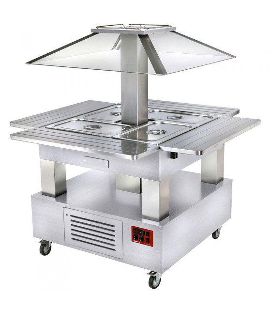 ILOT BUFFET CHAUFFANT BAIN-MARIE 4X1/1H150 COUPOLE MOTORISEE BOIS BLANC DIAMOND dans BUFFET BAIN MARIE