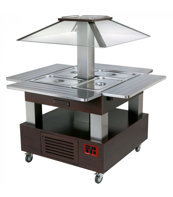 ILOT BUFFET CHAUFFANT BAIN-MARIE 4X1/1H150 COUPOLE MOTORISEE BOIS WENGE DIAMOND dans BAIN-MARIE