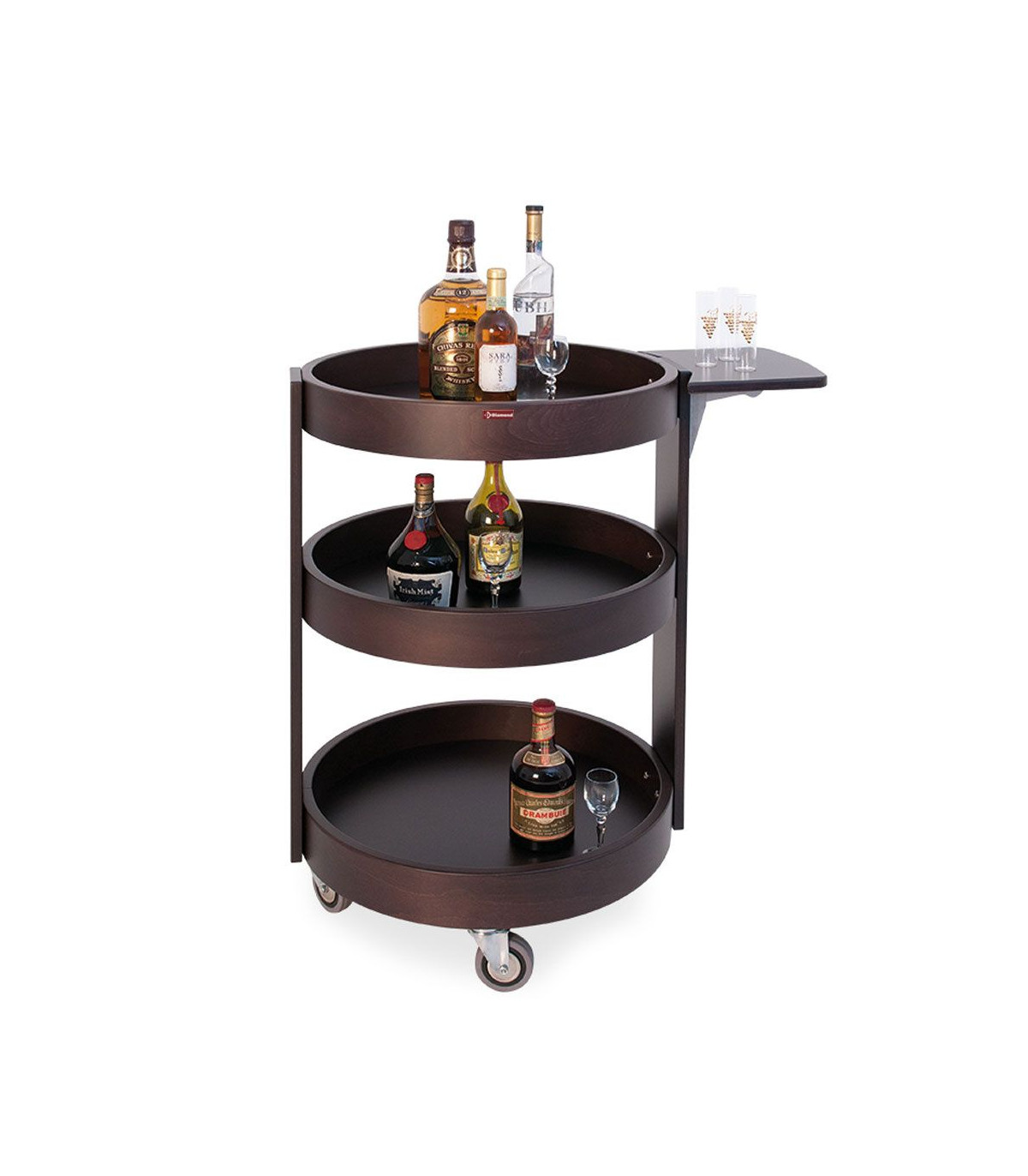 CHARIOT ROND POUR BOUTEILLES 3 NIVEAUX BOIS WENGE DIAMOND dans MOBILIER SALLE