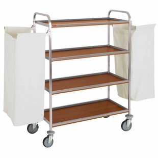 CHARIOT A LINGE INOX 4 NIVEAUX AVEC 2 SACS CHENE FONCE dans CHARIOT