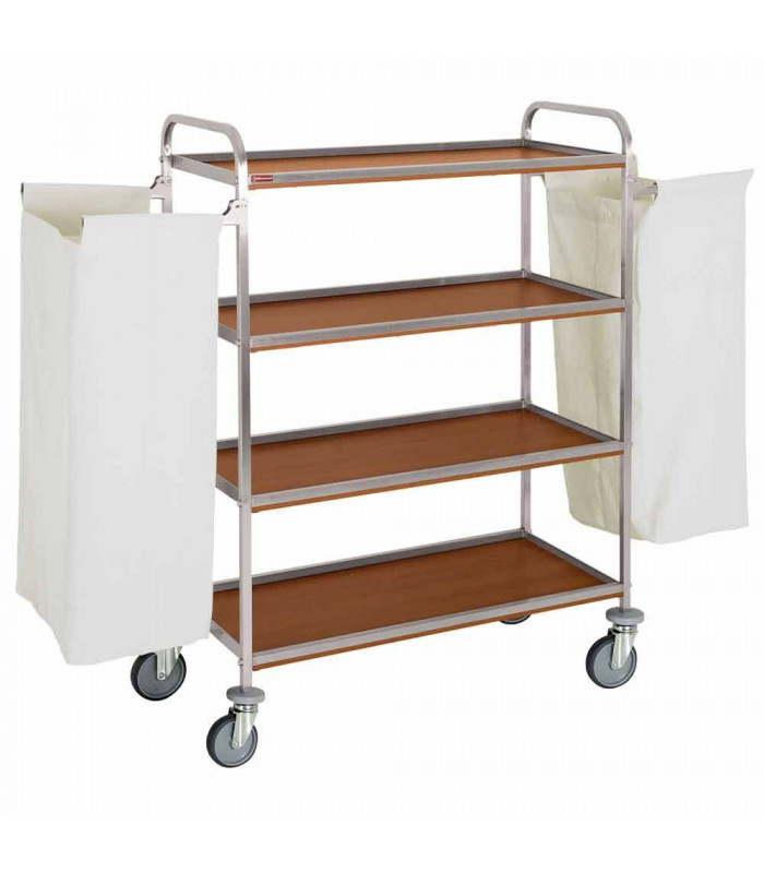 CHARIOT A LINGE INOX 4 NIVEAUX AVEC 2 SACS CHENE FONCE dans CHARIOT