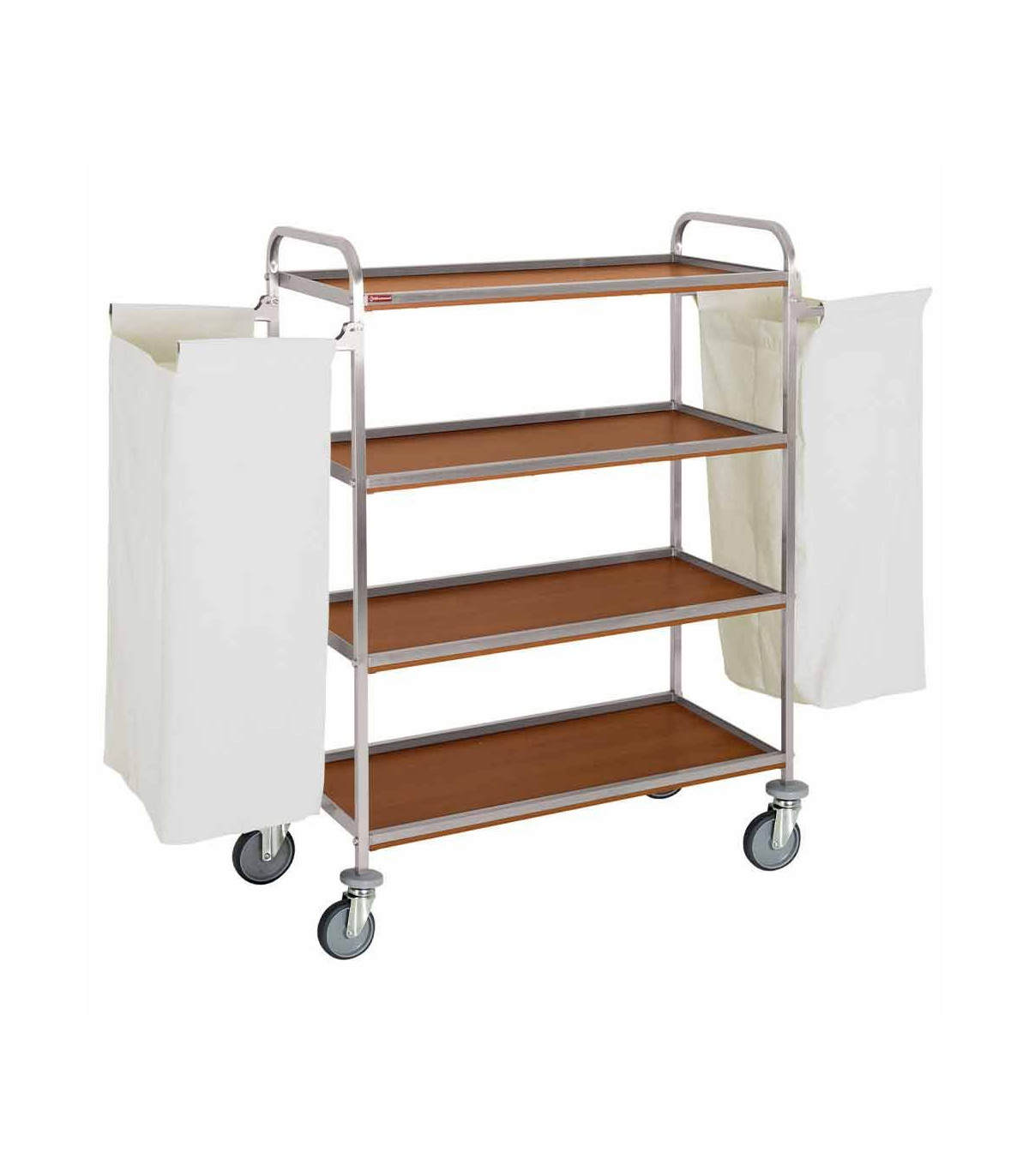 CHARIOT A LINGE INOX 4 NIVEAUX AVEC 2 SACS CHENE FONCE dans CHARIOT
