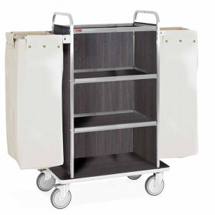CHARIOT A LINGE INOX 4 NIVEAUX 2 SACS CHENE FONCE dans CHARIOT