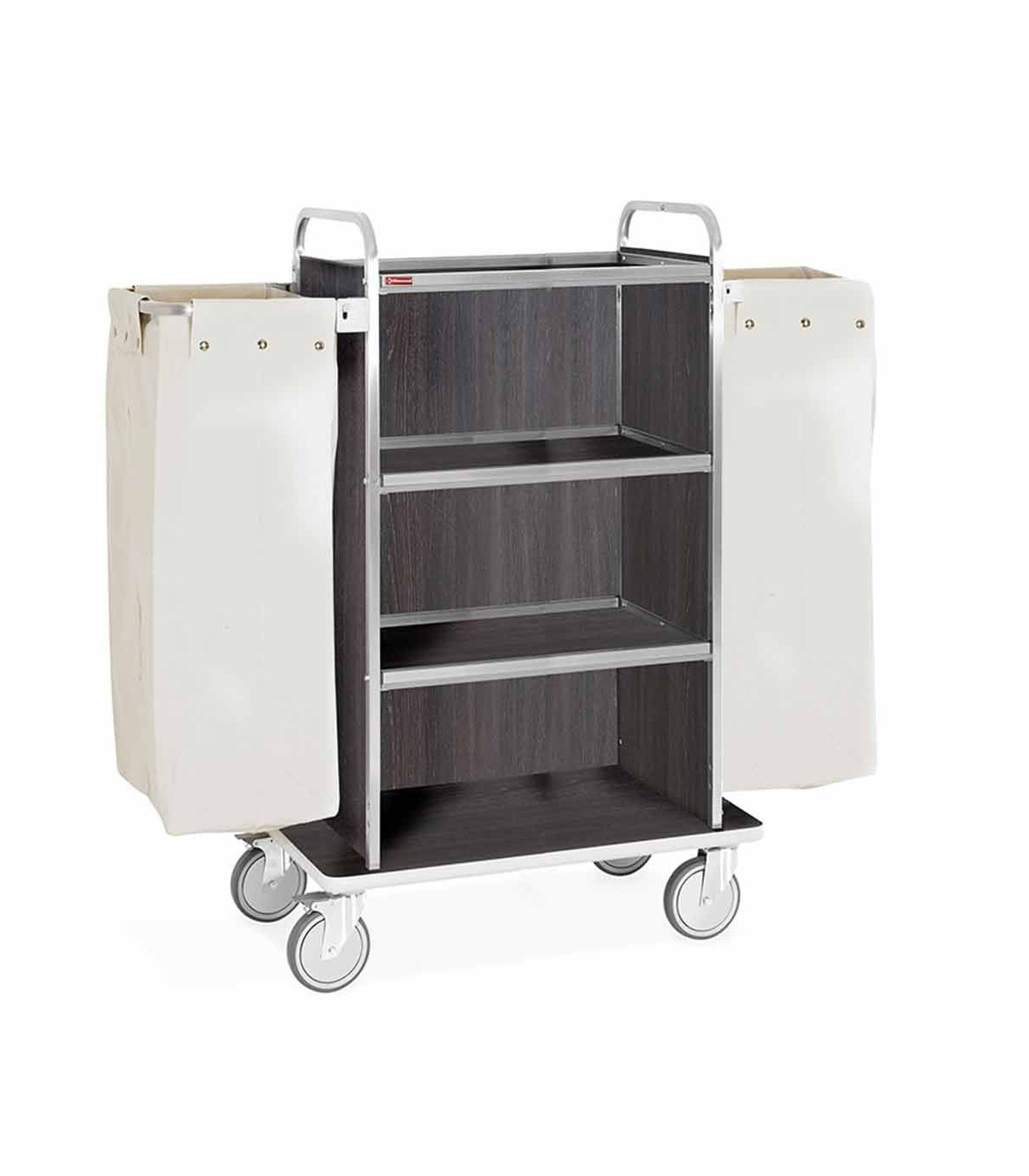 CHARIOT A LINGE INOX 4 NIVEAUX 2 SACS CHENE FONCE dans CHARIOT