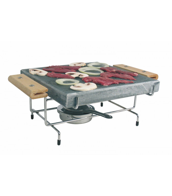 PIERRE A CUIRE 17X17CM AVEC CHROME POIGNEES BOIS ET UN BRULEUR dans APPAREIL A FONDUE ET SPECIALITES