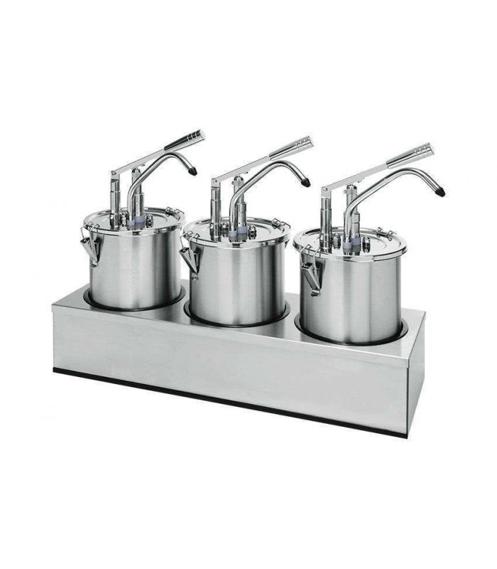 POMPE A SAUCE PREMIUM EN INOX AVEC RECIPIENTS 3*4.5LT ET COUVERCLES dans DISTRIBUTEURS SAUCES