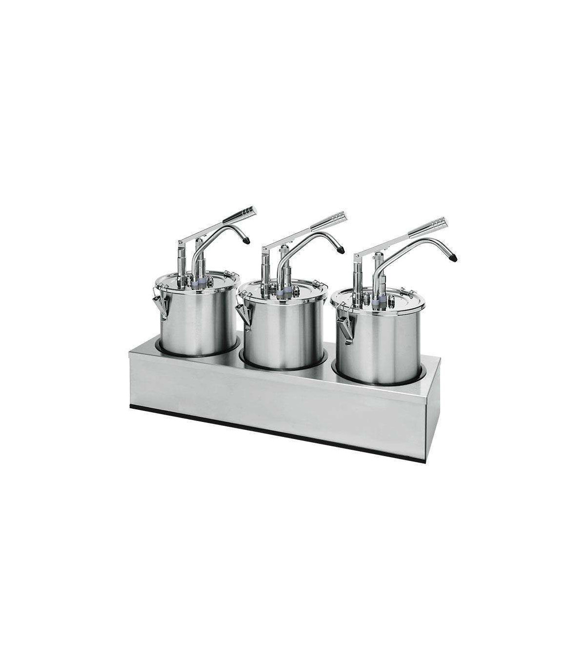 POMPE A SAUCE PREMIUM EN INOX AVEC RECIPIENTS 3*4.5LT ET COUVERCLES dans DISTRIBUTEURS SAUCES