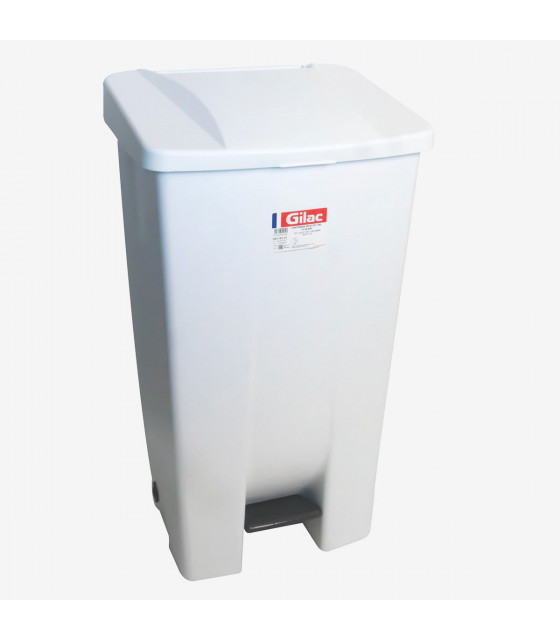 POUBELLE A PEDALE ECO 60LT AVEC ROULETTES - COUVERCLE BLANC GILAC dans POUBELLES