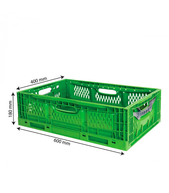 CAISSE PLIABLE EMPILABLE 600X400X180MM 35LT VERT GILAC dans BAC DE TRANSPORT