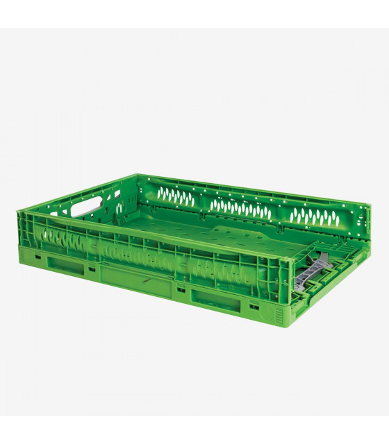 CAISSE PLIABLE EMPILABLE 600X400X120MM 23LT VERT GILAC dans BAC DE TRANSPORT