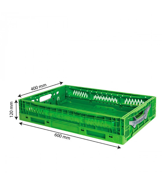CAISSE PLIABLE EMPILABLE 600X400X120MM 23LT VERT GILAC dans BAC DE TRANSPORT