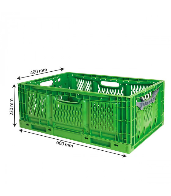 CAISSE PLIABLE EMPILABLE 600X400X230MM 45LT VERT GILAC dans BAC DE TRANSPORT