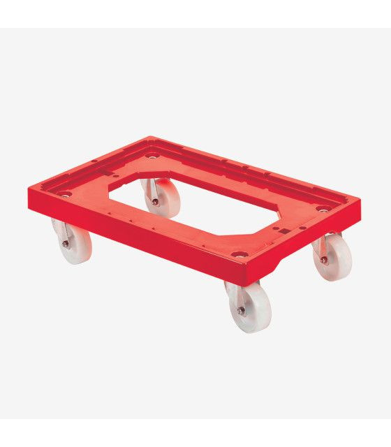 SOCLE ROULEUR 4 ROUES PIVOTANTES CHAPE ACIER ROUGE GILAC dans CHARIOT DE DEBARRASSAGE
