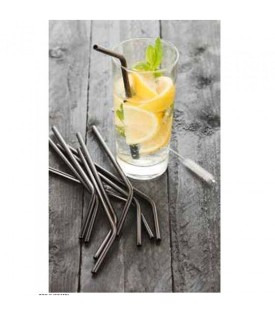 PAILLE INOX NOIR 20.5CM SET DE 4 CUISIMAT dans PAILLES ET CHALUMEAUX