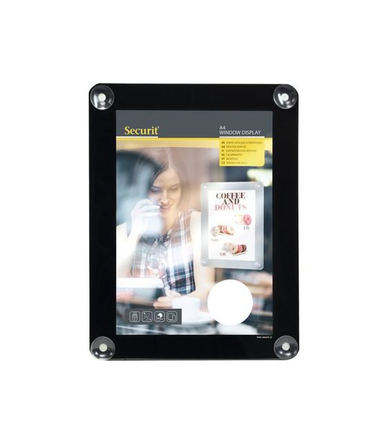 PORTE-AFFICHES POUR VITRES A4 NOIR AVEC VENTOUSES SECURIT dans SIGNALISATION
